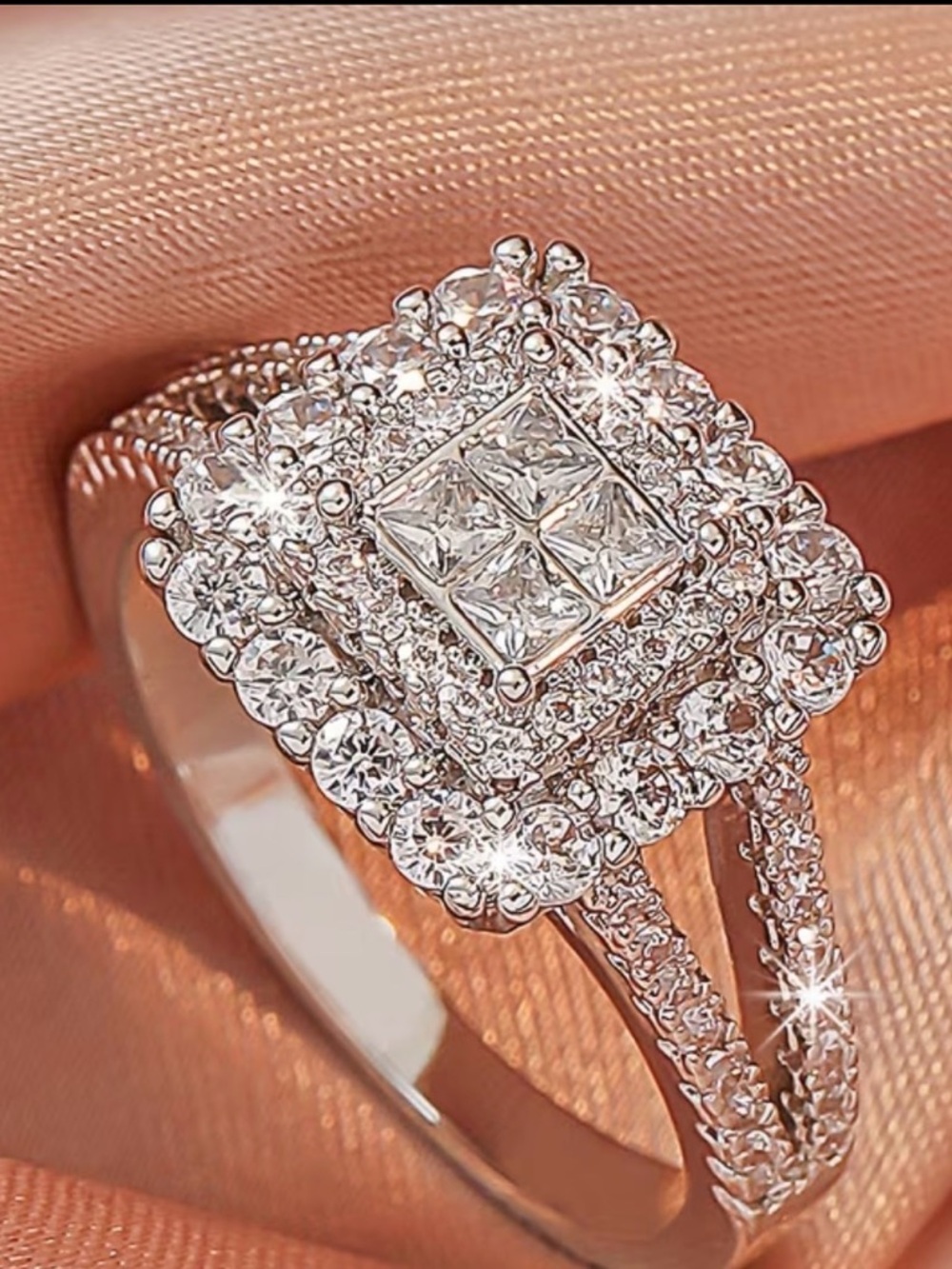Classic White Diamond Halo Engagement Ring - Unbranded